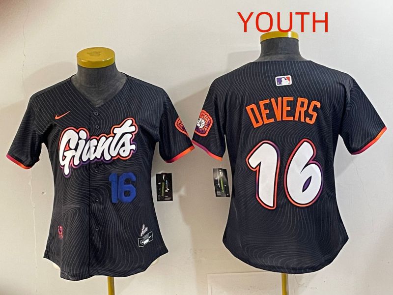 Youth 2025 San Francisco Giants #16 Devers Black Joint Name Nike MLB Jersey style 01->youth mlb jersey->Youth Jersey